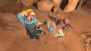 The image promoting the Fight or Flight update. It shows the BLU Engineer having the time of his life.